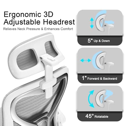 Ergonomic Office Chair for Back & Neck Pain Relief, Virgin Foam Seat, 2D Adjustable Lumbar & 3D Headrest, Tilt & Rock for Relaxation, Ideal for Long Sitting Comfort, Gray/Silver