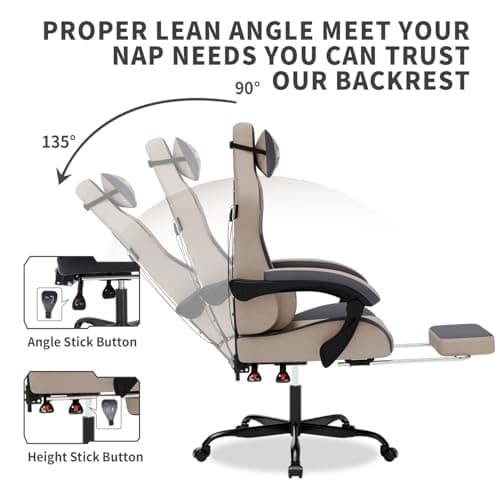 Gaming Chair with Massage,Ergonomic PC Gaming Chair with Footrest Comfortable Headrest and Lumbar Support, High Back, 300LBS (Grey)
