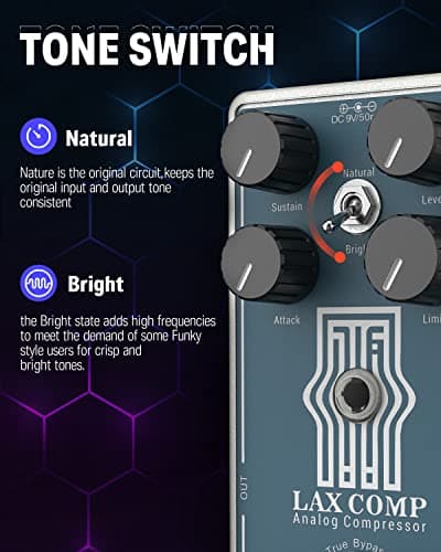 Donner Compressor Guitar Pedal, Lax Comp Compressor Pedal for Electric Guitar and Bass, Classic Peak Limiter Style Compressor with 2 Band EQ Boost Effect Pure Analog True Bypass