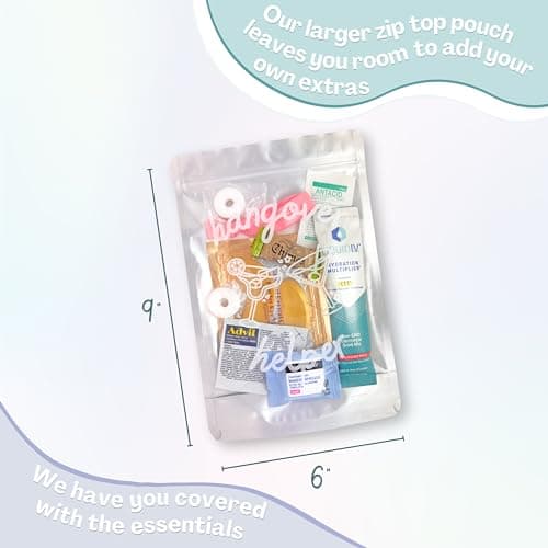 Hangover Kit (1 Pack) Pre Filled Party Favors, Goodie Bags, Gift for Bachelorette, Wedding, 21st Birthday, Girls Trip and All Celebrations