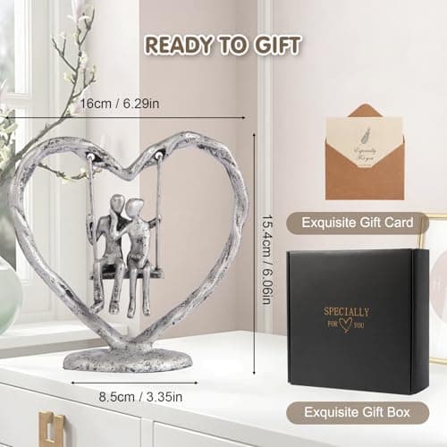 25th/Silver Anniversary Wedding Gifts for Wife/Her/Him,Valentine's Day/Birthday/Wedding Gifts for Couples,Heart Sculpture/Figurine,Handcrafted Antique Silver Metal Couple Statue Decor B0FP2Z3KQD