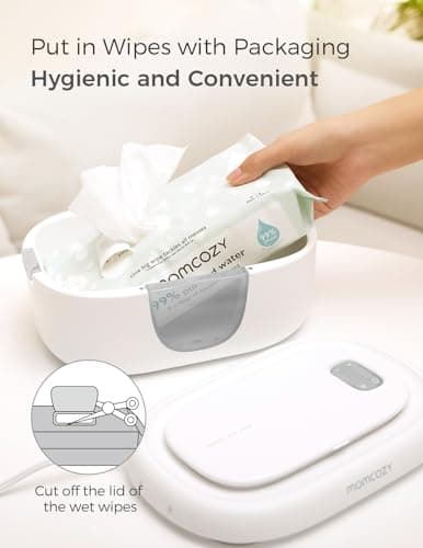 Wipe Warmer with Night Light, Fast and Even Heating, 4 Adjustable Temperature Modes, Baby Shower & Registry Must-haves, Grey Momcozy Baby Wipe Warmer, Innovative Spring Design,Large Capacity Dispenser B0FZKLFGJ1