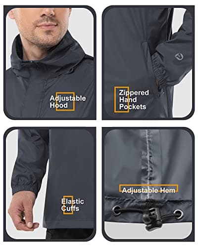 Outdoor Ventures Men's Rain Jacket Waterproof Lightweight Packable Rain Pullover for Hiking Golf Running
