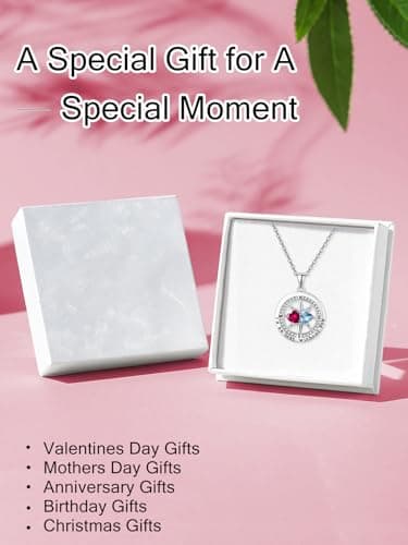 Exquisite Silver Double Birthstone Necklace Jewelry ‘I'd be Lost Without You’ Compass Birthstones Necklace Anniversary Birthday Gift for Wife Her B0GRGDWLWL