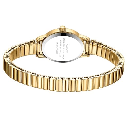 VAVC Small Gold Watches for Women,Analog Womens Watch with Stainless Steel Expansion Band,Oval Case Roman Dial,Water Resistant