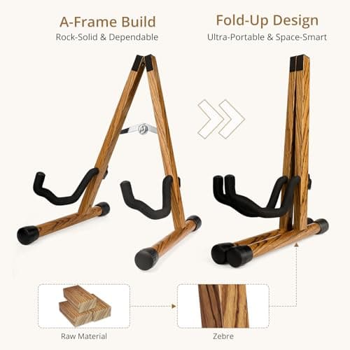 MUSO Guitar Stand,Acoustic Guitar Stand,Wood Classical Electric Guitar Stand,Foldable Bass Guitar Stand,Guitar Accessories also fit Bass,Violin,Ukulele(Zebra)