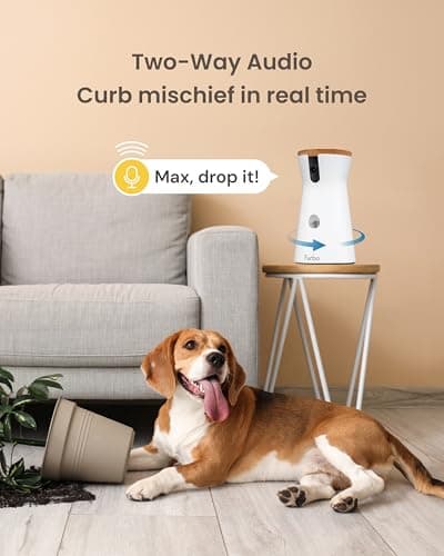 Furbo 360° Dog Camera: Pet Security Cam w/Barking Alerts, Rotating View, Treat Toss w/Phone App, Smart Home Puppy Monitoring, 2-Way Speaker, No Subscription Needed. Standard See, Talk, & Toss Features