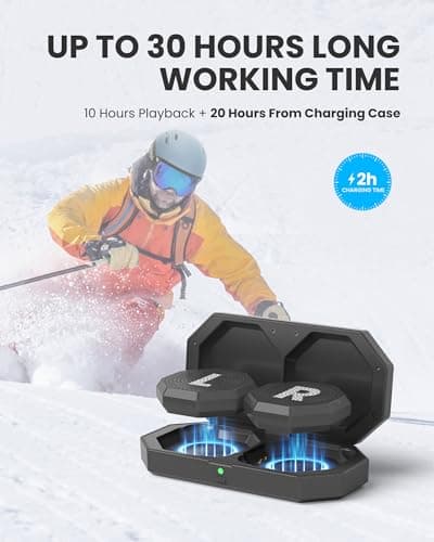 OutdoorMaster Update Ski Helmet Headphones, True Wireless Bluetooth with Charging Case, Drop-in Headphones HD Speaker Chip Compatible with Audio Ready Snowboard Helmets-Pure Black