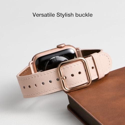 MNBVCXZ Leather Bands Compatible with Apple Watch Band Women, Womens Genuine Replacement Strap for iWatch Series 11 10 9 8 7 6 5 4 3 2 1 SE 3 SE 2 SE (42mm 41mm 40mm 38mm, Pink Sand/Rose Gold)