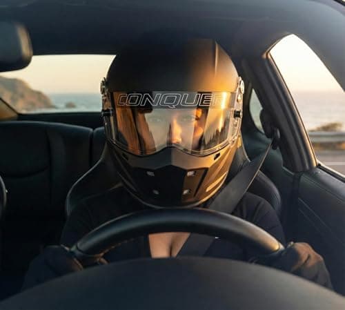 Conquer Snell SA2025 Approved Full Face Auto Racing Race Car Helmet - Adult | Men | Women | - Black / White / Silver