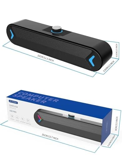 LENRUE Computer Speakers,PC Speakers for Desktop,Wired USB-Powered Sound-bar for Computer with 10W Stereo Sound and Colorful Light,Plug-n-Play (A39PRO /Black)