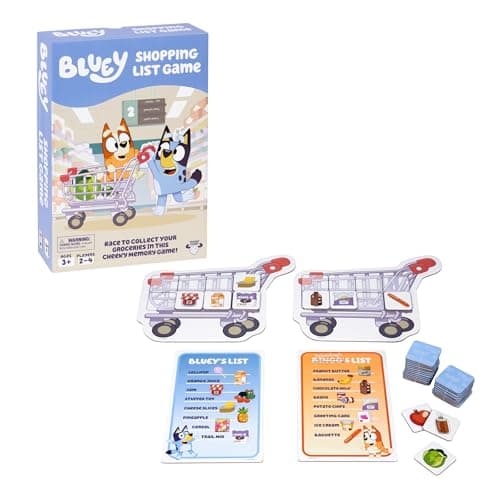 Bluey Shopping List Game, Join Bluey, Bingo, Bandit & Chilli On A Fun Supermarket Adventure, Race to Fill Your Trolley in This Fun Memory and Matching Game, for Ages 3+, 2-4 Players
