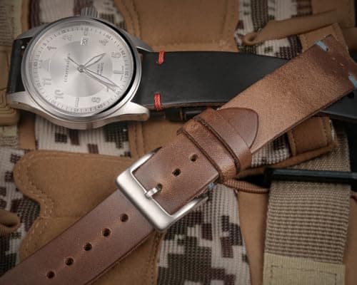 hemsut h Leather Watch Bands for Men, Horween Quick Release Leather Watch Strap Vintage Watch Replacement Wrap of 18mm, 20mm, 22mm