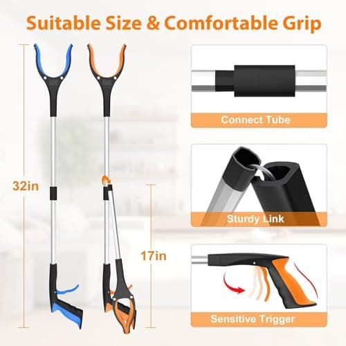 32" Grabber Reacher Tool, 2-Pack Foldable Reacher Grabber Pickup Tool with 360° Rotating Jaw & Magnet, Trash Picker Upper Grabber, Lightweight Grabbers for Seniors Heavy Duty B0CGDM3SCN