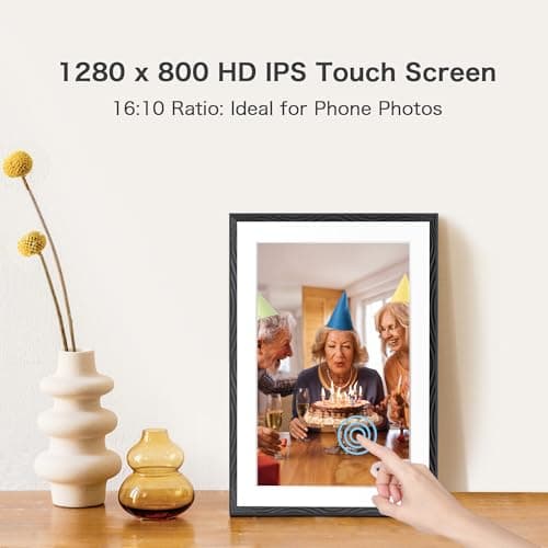 Digital Picture Frame, 10.1'' Frameo Digital Frame Wifi, 32GB Memory, 1280*800 HD Touch Screen Digital Photo Frame, Wall Mountable, Auto-Rotate, Share Instantly, Wedding, Birthday Gifts for Women, Mom