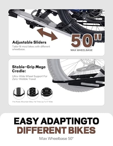 Young Hitch Mount Bike Rack with Ramp, 200 lbs. Capacity for 2 E-Bikes, Fat Tire and Standard, fits Cars, SUVs, RVs, Trailers with 2 Inch Receiver