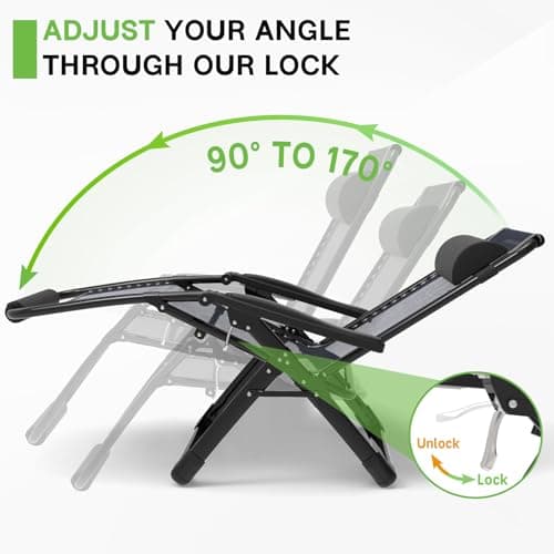ZENPETIO Oversized Zero Gravity Chair, 33In XXL Zero Gravity Recliner Lounge Chair, Anti Gravity Chair for Indoor and Outdoor, Reclining Camping Chair for Lawn and Patio w/Cushion and Footrest, 500LBS