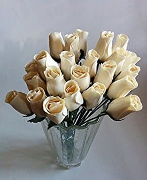 Seddex 24 Beautiful Realistic Ivory White Wooden Roses (Standard Version)