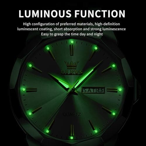 OLEVS Watch for Men Diamond Business Dress Analog Quartz Stainless Steel Waterproof Luminous Date Two Tone Luxury Casual Wrist Watch Blue