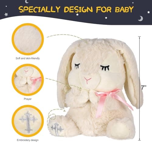 Baptism Gifts for Girls, Baby Dedication Gift, Christening Gifts for Baby Girls, Baptism Gifts Set Include 7'' Plush Bunny and Let's Pray Book in Keepsake Box.