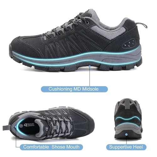 OL OUTJET LEGEND Men's Waterproof Hiking Shoes Leather Comfortable Lightweight Anti-Slip Outdoor Walking Work Sneakers