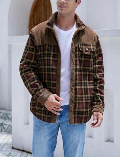 Gihuo Men's Long Sleeve Sherpa Lined Shirts Outdoor Warm Flannel Plaid Jacket Button Down Fleece Coats B0D8J55BZW