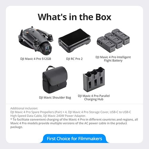 DJI Mavic 4 Pro Triple Camera Flagship Drone Creator Combo (DJI RC Pro 2), 512GB Onboard Storage, 100MP Hasselblad Camera, 6K HDR Video, 0.1-Lux Nightscape, Obstacle Sensing Bundle with Deco Gear Kit