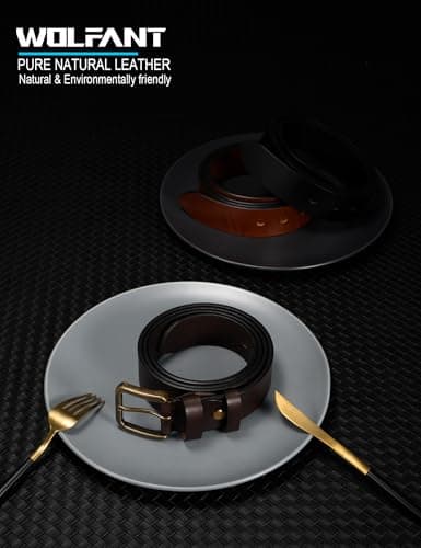 WOLFANT Thicken Full Grain Heavy Duty Casual Work Belts for Men,100% Italian Real Solid Leather