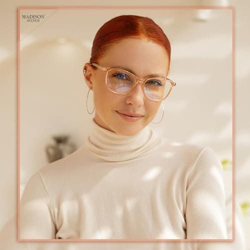 Madison Avenue Square Vintage TR90 Blue Light Blocking Reading Glasses for Women, Anti Eyestrain/Glare Computer Readers