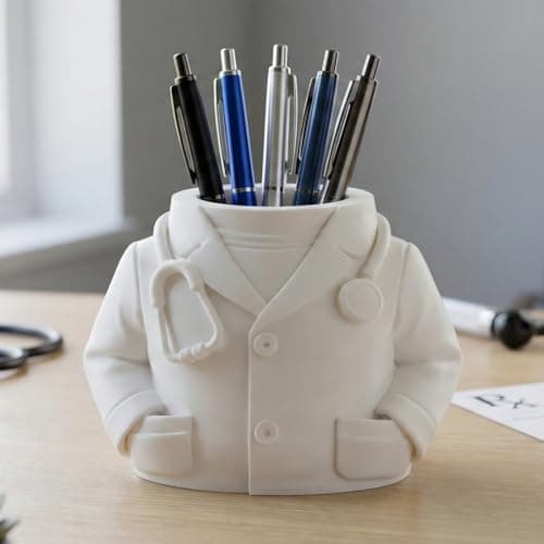 3D Printed Doctor Coat Pen Holder - Realistic Medical Desk Organizer with Stethoscope, White Doctor Sculpture Pen Cup for Office, Nurse, Medical Student Gift 5.9" x 3.5" x 4.3" (Male Doctor Style) B0GJZP6NRS