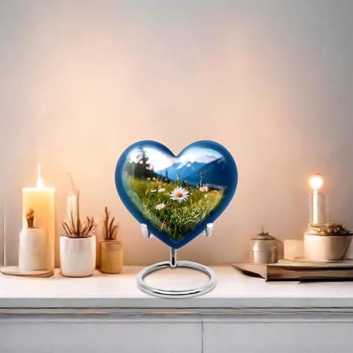 Blue Small Cremation Urns for Human Ashes Adult Men and Women - Funeral Urn for Daughter and Son 3 Inch Daisy Small Burial Urns for Adult Human Ashes B0FJYB6R6B