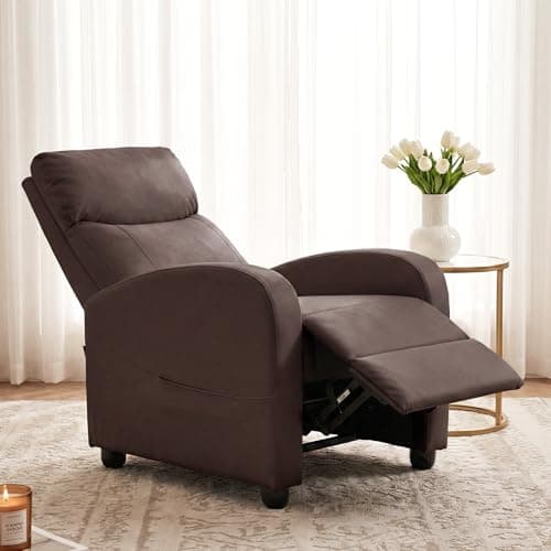 Sweetcrispy Recliner Chair PU Leather Recliner Sofa No Massage, Home Theater Seating with Lumbar Support, Adjustable Push Back Overstuffed High-Density Sponge Reclining for Living Room, Brown