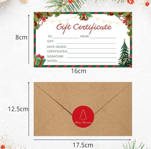 30 Pack Gift Certificates for Business with 30 Kraft Envelopes 30 Stickers for Holiday Christmas Small Business Restaurants Spa Beauty Makeup Hair Salon