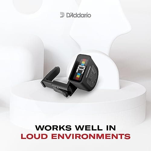 D'Addario Guitar Tuner - Micro Headstock Rechargeable Tuner - Tuner for Acoustic Guitar, Electric Guitar, Bass Guitar - Universal Clip On - 1pk