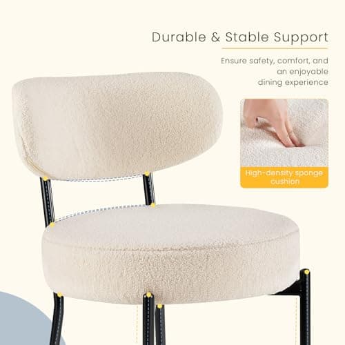 DUMOS Dining Chairs Set of 4, Mid Century Modern Chair Round Upholstered Curved Backrest, Kitchen Vanity Living Room Chairs with Black Metal Legs,Light Beige
