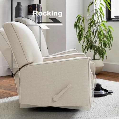 Harkawon Swivel Rocker Recliner Chair, Glider Rocker Recliner, Rocking Chair Nursery, Fabric Chair with High Back, Deep Seat, for Living Room, Bedroom, Beige