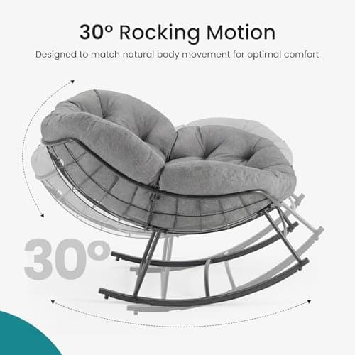 OLIXIS Outdoor Rocking Chair with 5.5" Thick Cushion, Oversized Egg Lounge Chair with Water-Repellent & UV-Resistant Fabric, 450 Lbs Heavy Duty for Patio, Living Room, Garden, Bedroom, Gray