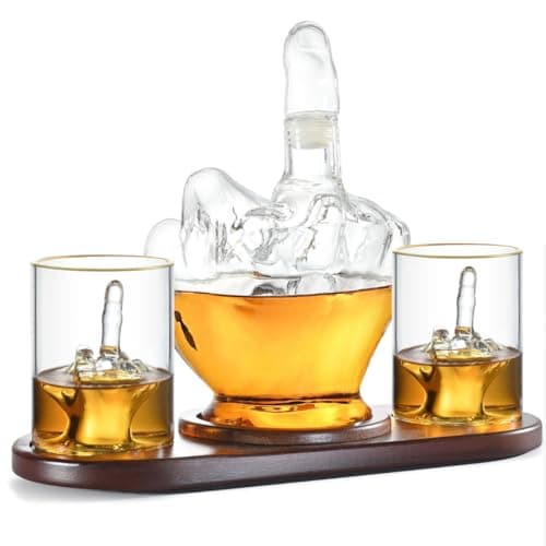 Middle Finger Whiskey Decanter Set - Wine Container & Middle Finger Glasses for Scotch, Tequila, Brandy, Rum, Bourbon & Alcoholic Drinks - Gift Accessories for Men, Dads, Boyfriends