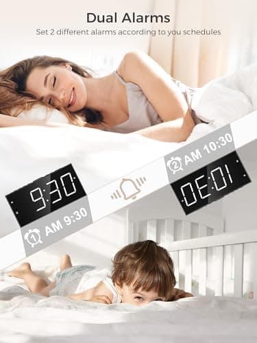 PPLEE Alarm Clock for Bedroom, 2 Alarms Loud LED Big Display Plug in Simple Basic Digital Clock with USB Charging Port, Adjustable Volume, Dimmable, Snooze for Deep Sleepers Kids Elderly Home Office