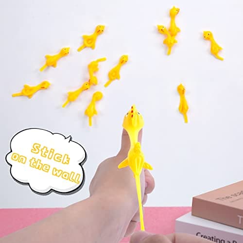 POPLAY 42PCS Flying Chicken Slingshot, Party Favors Treasure Box Toys for Kids 4 to 8, Flicking Rubber Chickens Finger Toys for Christmas Stocking Stuffers, Classroom Prizes, Xmas Gifts Goodie Bag