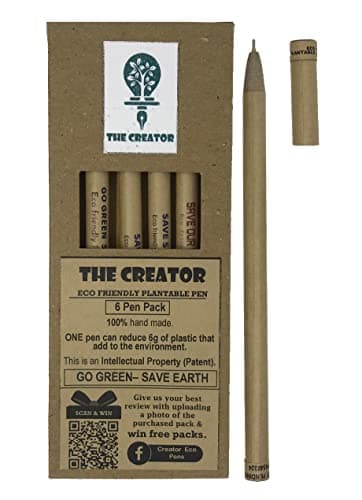 THE CREATOR The CREATOR - PLANTABLE Pens One pen reduces 6g of plastic added to the environment Go Green - Save Earth Give a gift that speaks to the Heart, Pack of (6), WILDLIFE Theme, Brown