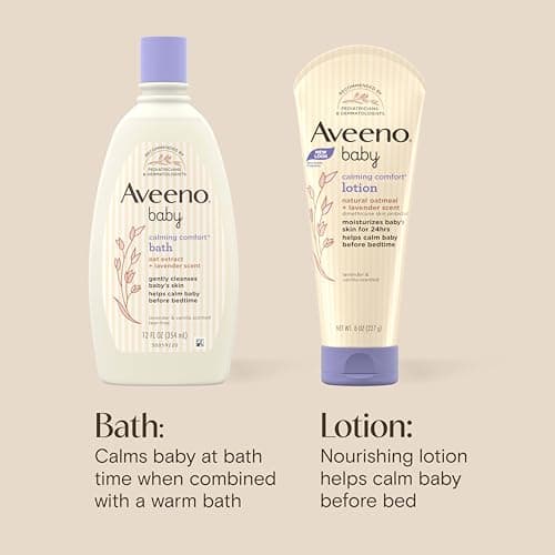 Soothing Baby Wash & Body Lotion, Lavender & Vanilla Scent, Formulated with Oat Extract, Helps Calm Baby Before Bedtime Aveeno Baby Calming Comfort Bath & Body Lotion Set, 2 Items B01C8BR0CO