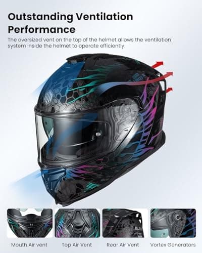 ILM Motorcycle Helmets DOT ECE Dual Visor Street Racing Helmet Full Face Powersports Cascos for Men Women Model MF567(Cobra Camaleon Purple, L)