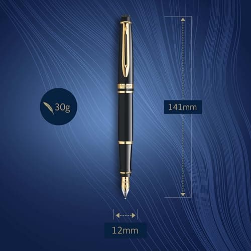 Waterman Expert Fountain Pen Gloss Black with 23k Gold Trim Fine Nib Gift Box