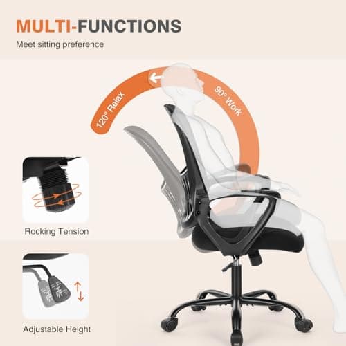 Sweetcrispy Home Office Managerial Executive Chair with Ergonomic Design, Mid-Back Mesh Swivel, Comfortable Lumbar Support, Comfy Arms for Bedroom,Study,Student, Black