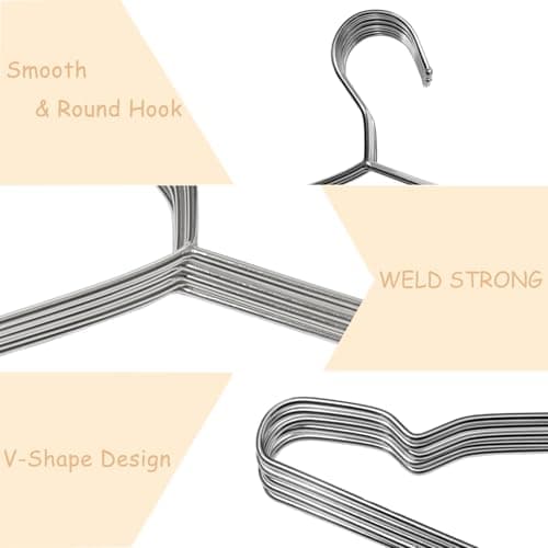 Extra Wide Wire Hangers for Plus Size Clothes, 19.6 Inch Stainless Steel Plus Size Hangers Ideal for XL, XXL Shirts, Coats, Dresses, Etc. Silver. 10pk.
