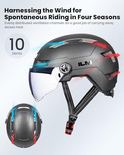 ILM Adult Bike Helmet with USB Rechargeable LED Front and Back Light Mountain&Road Bicycle Helmets for Men Women Removable Goggle Cycling Helmet E3-10L