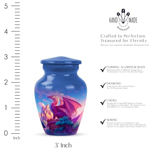 YATHABHSIA Dragon Cremated Reamins Urns, Burial Urns for Adult Human Ashes, Decorative for Funeral & Burial, Memorial Gift, 3 Inch Mini Urn, Blue B0F8QQQZJL