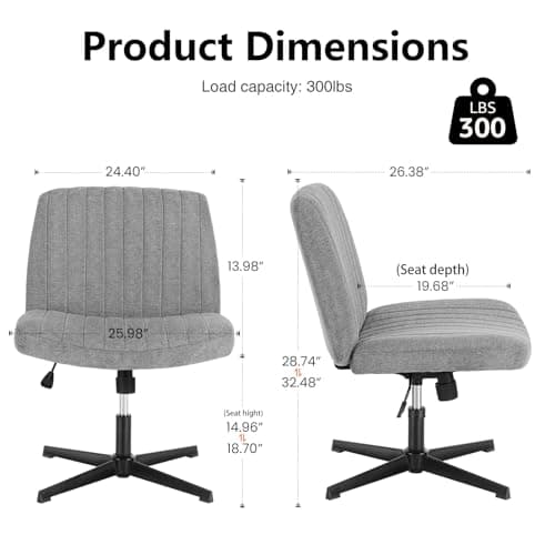 OLIXIS Criss Cross Legged Chairs Armless No Wheels Wide Seat Height Adjustable Swivel Padded Fabric Home Office Desk Seating for Bedroom, Student, Study Room