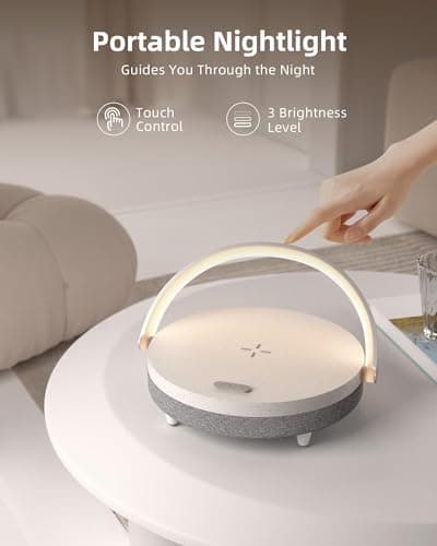 EZVALO Gift for Her, Music Table Lamp with Wireless Charger, 4 in 1 Touch Bedside Lamp, Portable Bluetooth Speaker, Phone Holder, Dimmable LED Night Lights Birthday Gifts for Women, Men, Dad, Mom